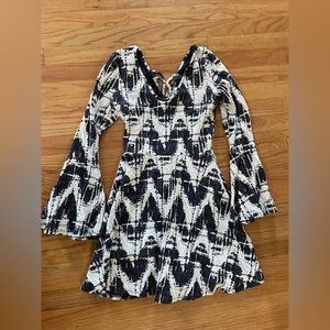 Blue Blush mini with bell sleeves lace up back